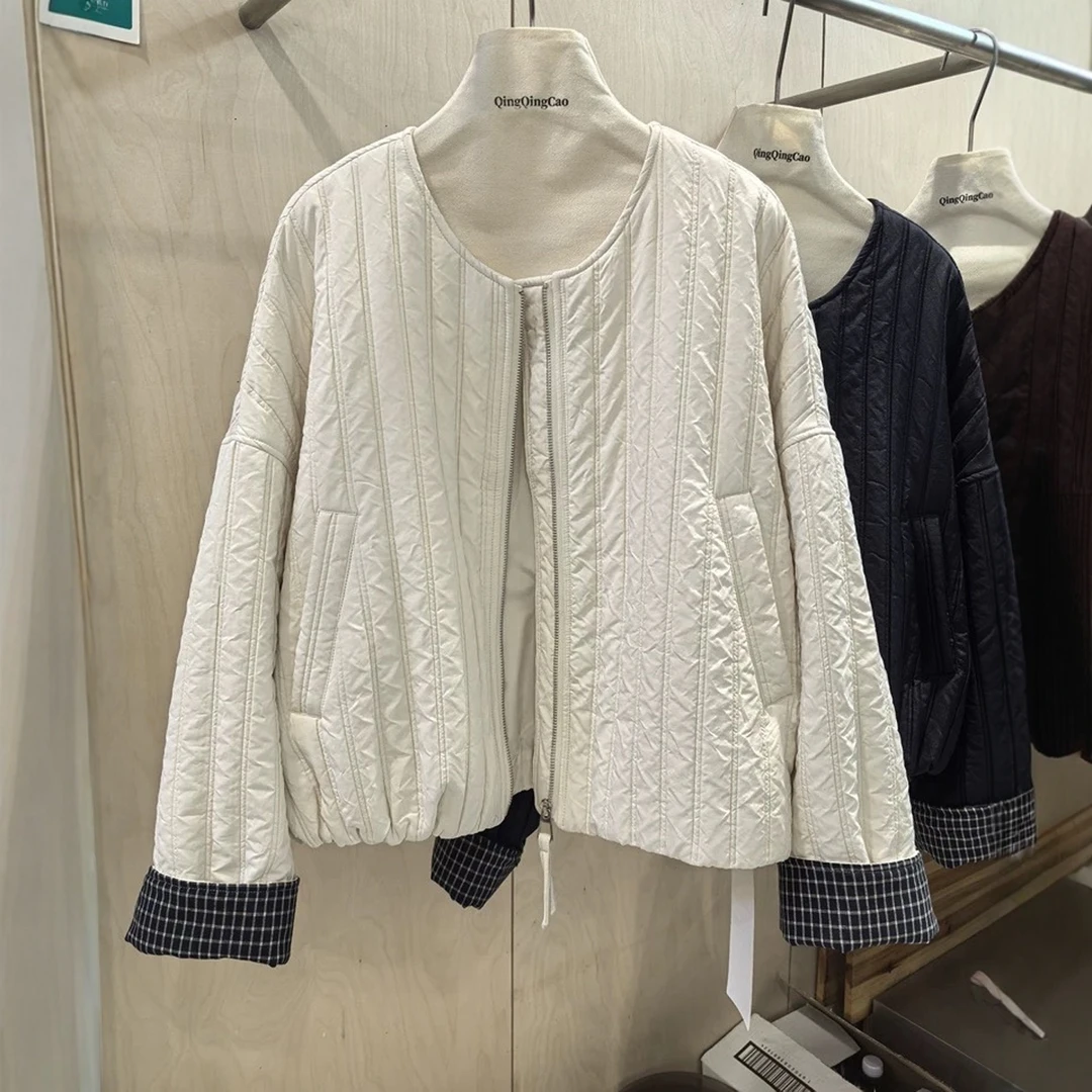 《苏杭正版》圆领拼接棒球服外套棉服女2025秋季洋气减龄超好看上衣