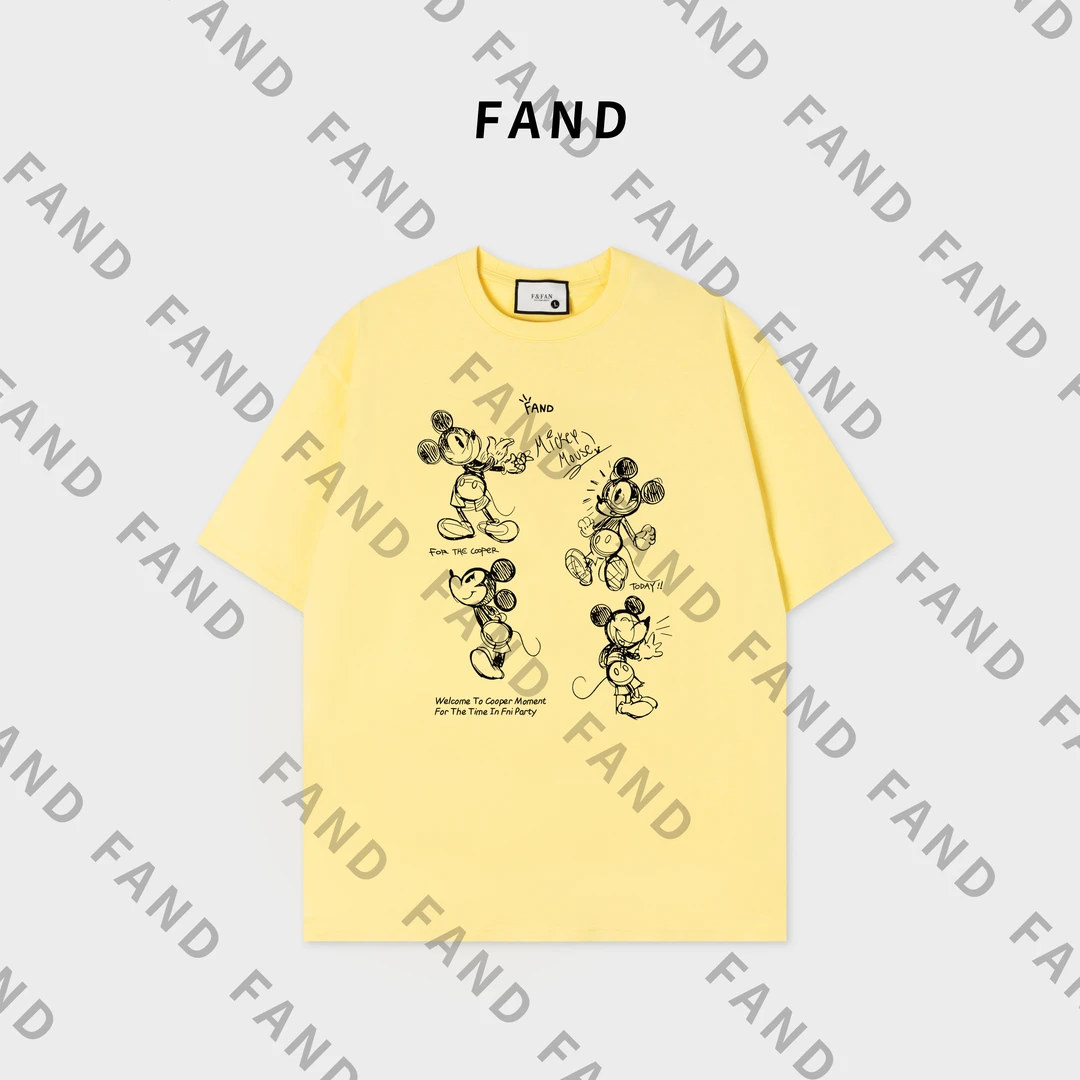 FAND品牌【素描米奇】2025夏季情侣装时尚印花宽松圆领短袖潮牌T恤