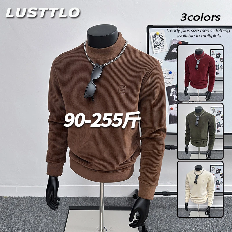 秋冬季新款重磅双面奥粒绒男长袖大码加绒卫衣休闲圆领套头衫上衣