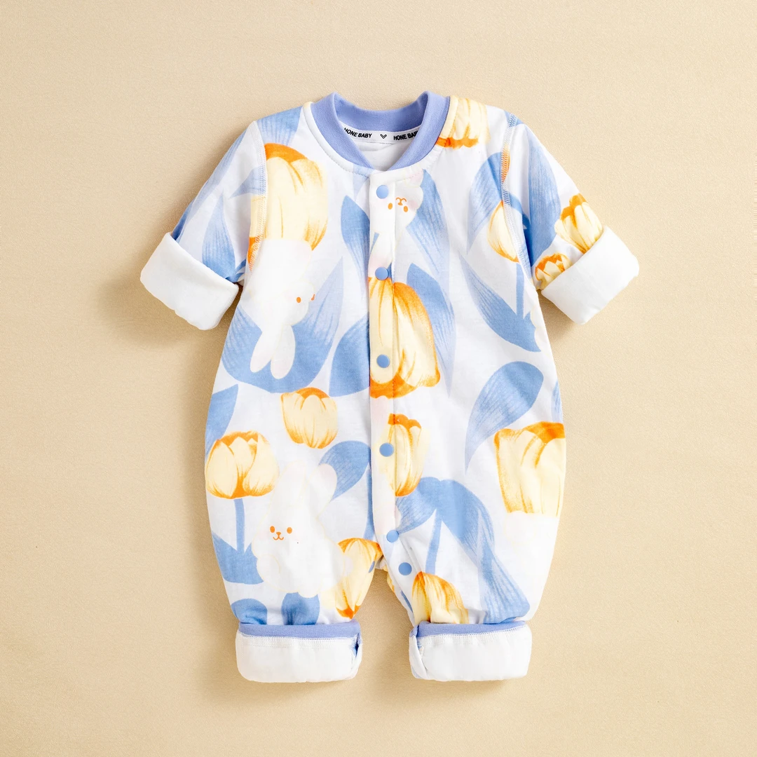 2025春秋款40g棉服婴儿夹棉保暖连体爬服幼儿长袖纯棉宝宝新生儿