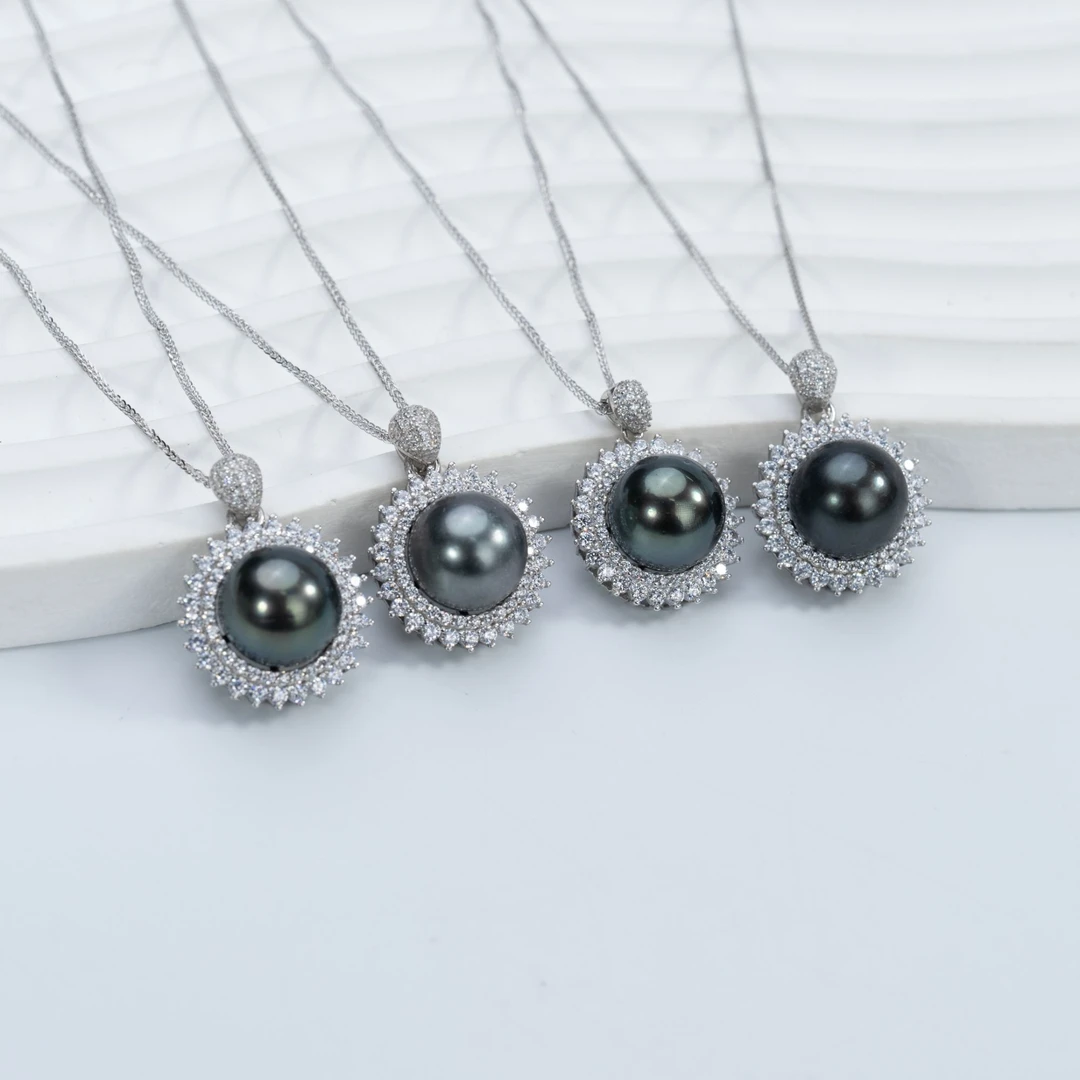 【村长专属】海水大溪地黑珍珠吊坠送S925银链11-12mm多样性发1