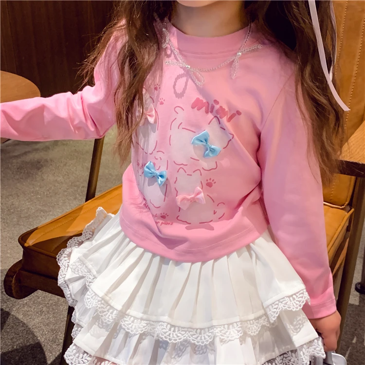 女童卡通印花上衣秋装2024新款洋气儿童芭蕾风T恤女孩长袖打底衫