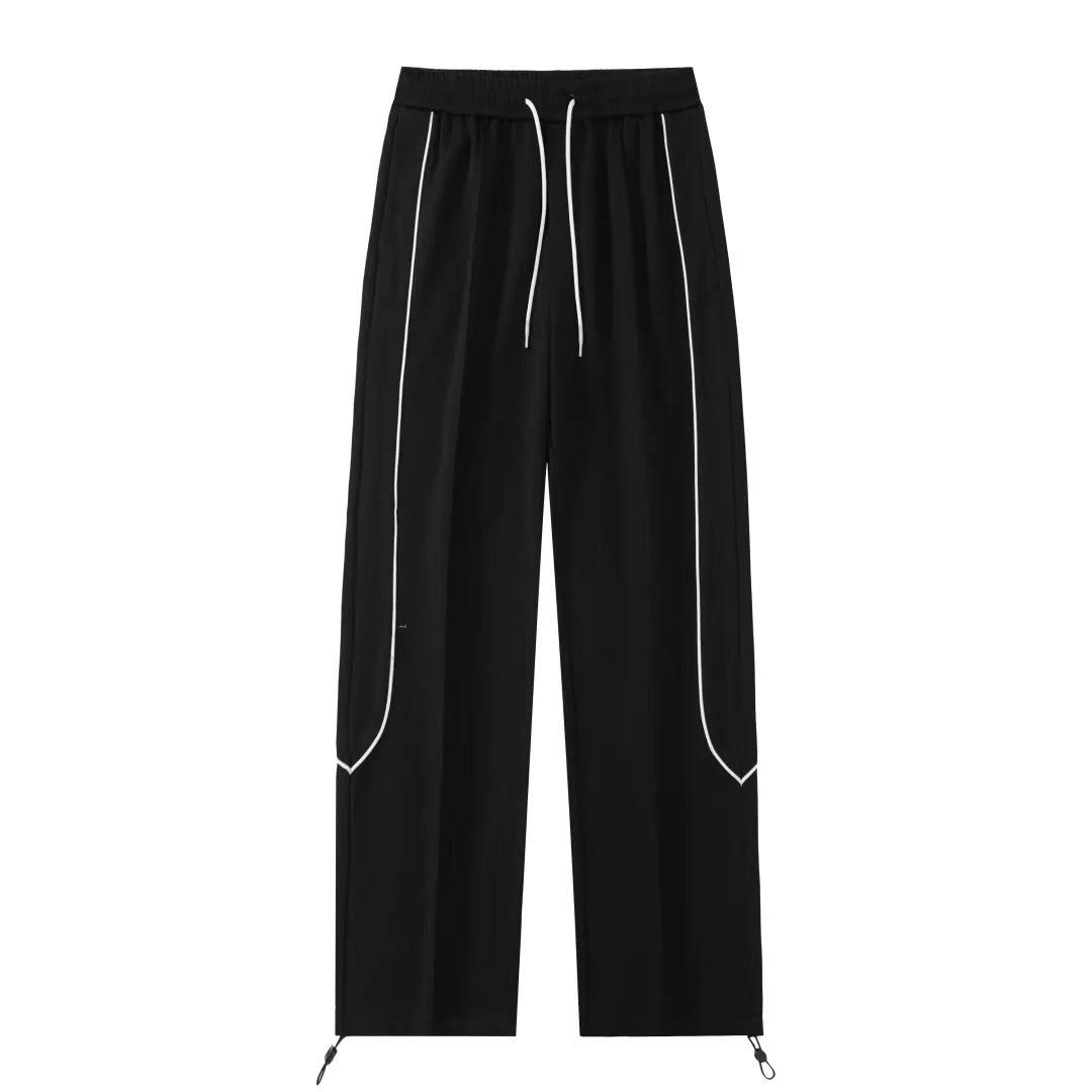 高品质秋冬季纯色线条直筒宽松针织运动裤男女同款