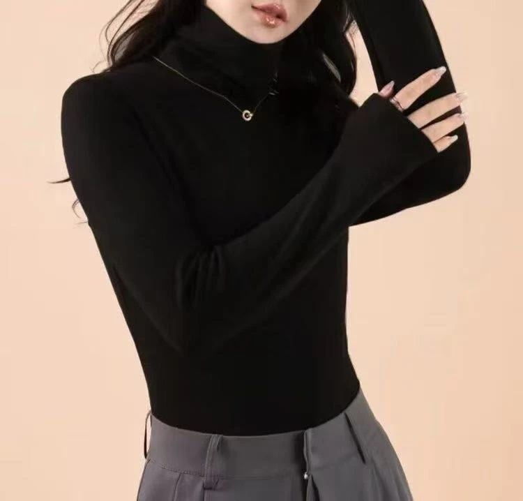 磨毛加厚高领打底衫女内搭秋冬紧身长袖保暖上衣百搭