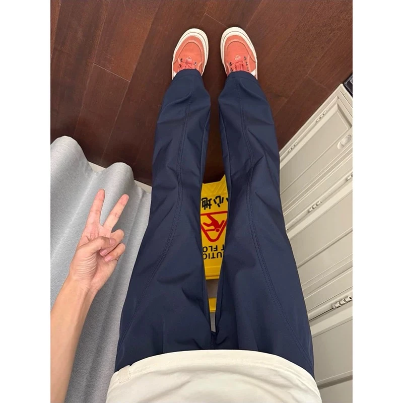 男士宽松运动工装直筒裤2025新款夏季男生黑色美式高街休闲裤子