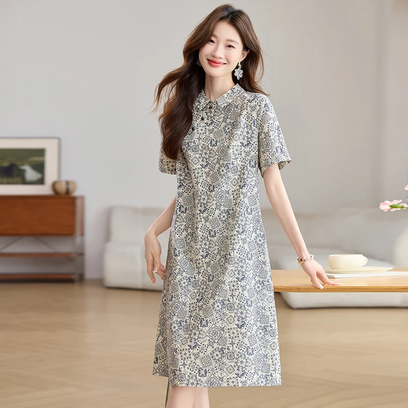 连衣裙女夏季新款妈妈2025时尚休闲洋气减龄小个子宽松薄款长裙子