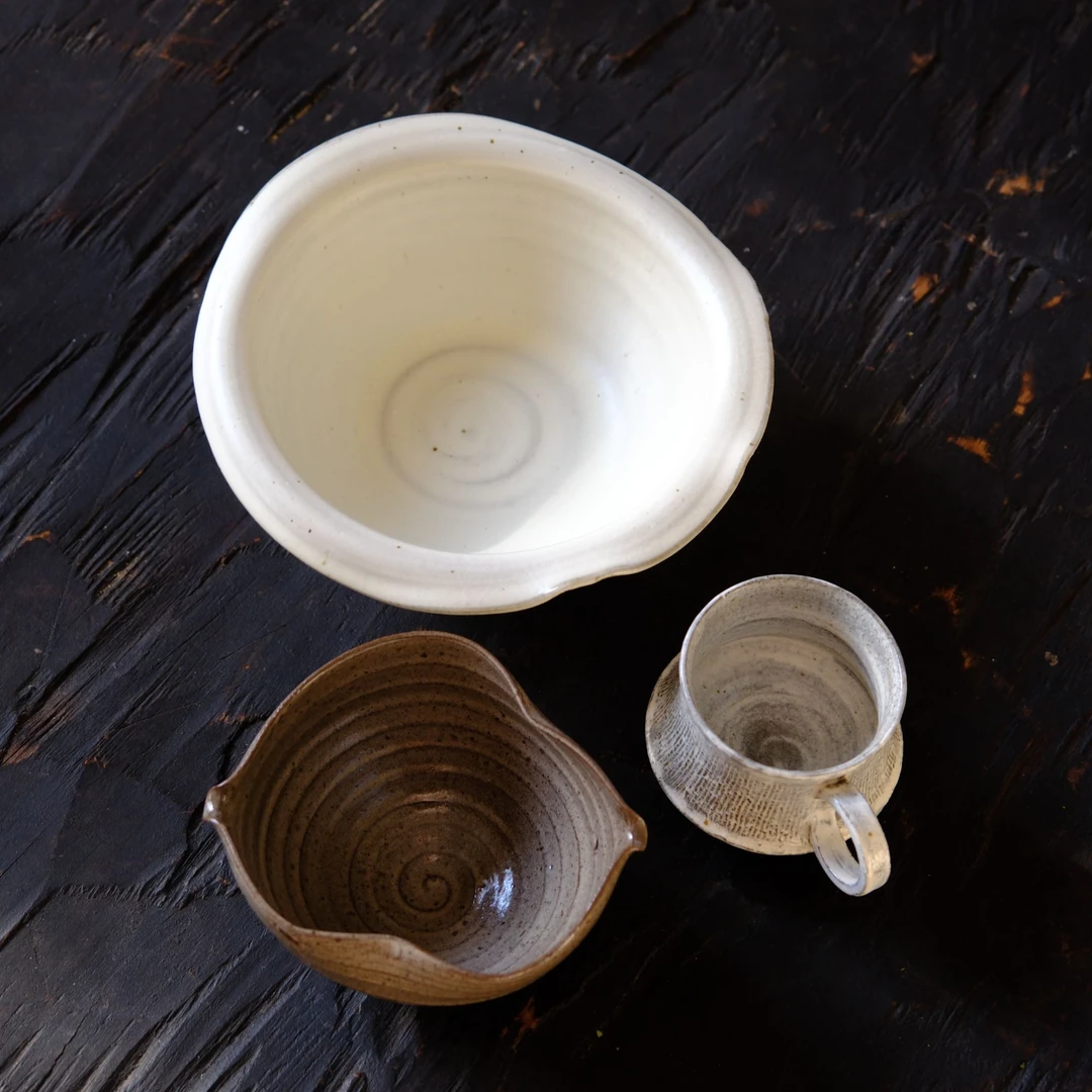 小喜宅 (微瑕)飞云叶子碗+云卷云舒小蛮腰咖啡杯+落雪波浪大碗