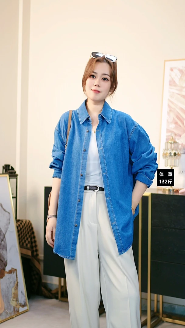 大码女装 胸108-132 新款牛仔衬衫1143#