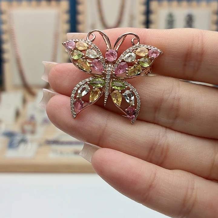 碧玺银S925镶嵌胸针