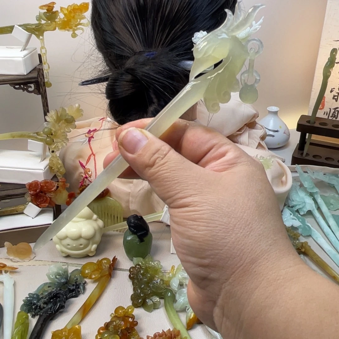 蛇纹石玉合金发饰