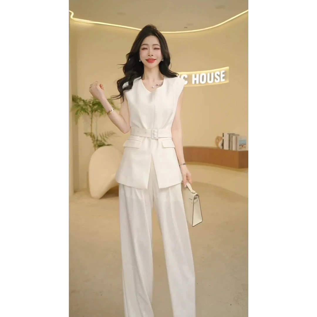 时尚休闲职业气质套装女夏季新款御姐高级感西装马甲阔腿裤两件套