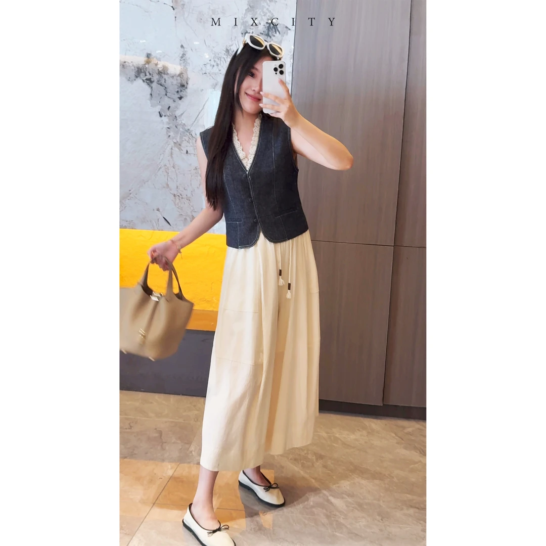 【亚楠本楠】蕾丝马甲◆老钱风拼接蕾丝花边单排扣亚麻马甲8023