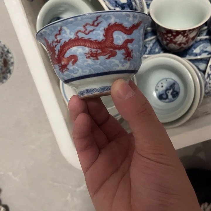 瓷片小***?景德镇梵红海水龙小压手主人杯