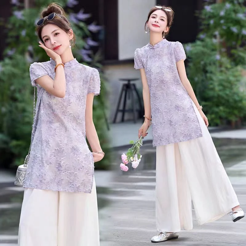 2025新款新中式中国风气质时尚套装短袖夏季复古清凉上衣中长款