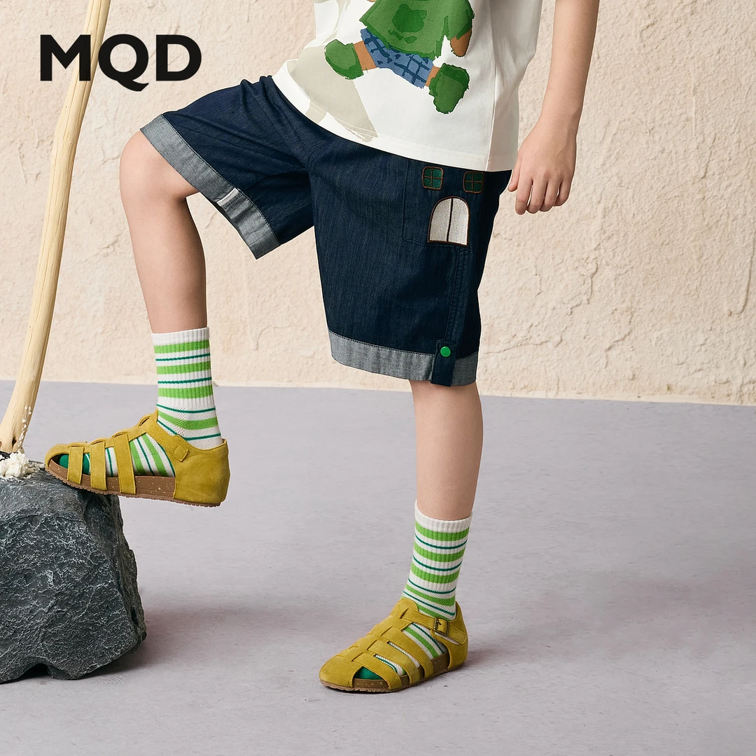 MQD童装25夏季新品学院风潮酷卡通口袋趣味五分牛仔裤9652W1431