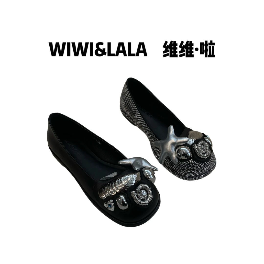 福利【维维啦】深海满天星羊皮/真丝布瓢鞋单鞋8539-1不t不h