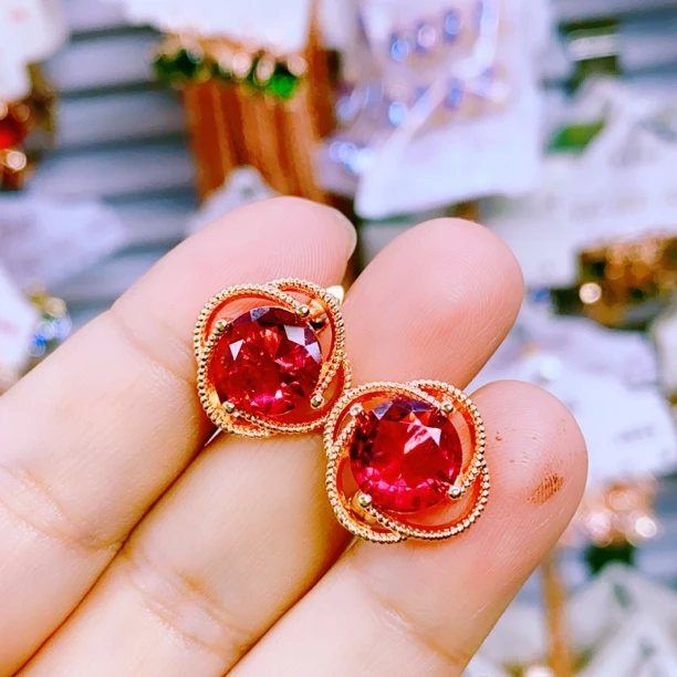 铜合金合金玻璃耳饰 铜合金合金玻璃耳饰 红色复古耳环