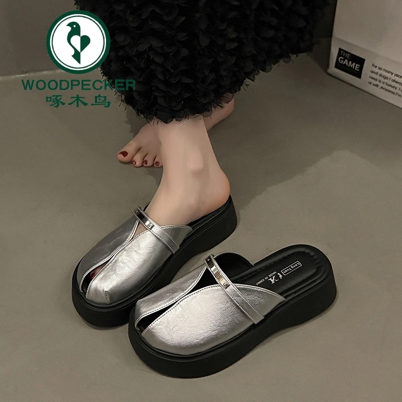 啄木鸟厚底包头半拖鞋女夏外穿2025新款女鞋百搭超火懒人勃肯凉拖