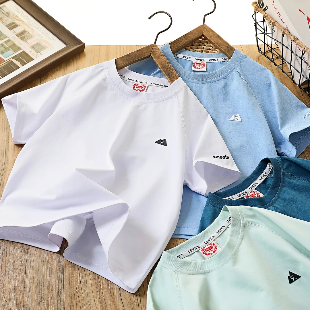 儿童圆领T恤2025夏季新款中大童休闲时尚百搭纯色短袖987