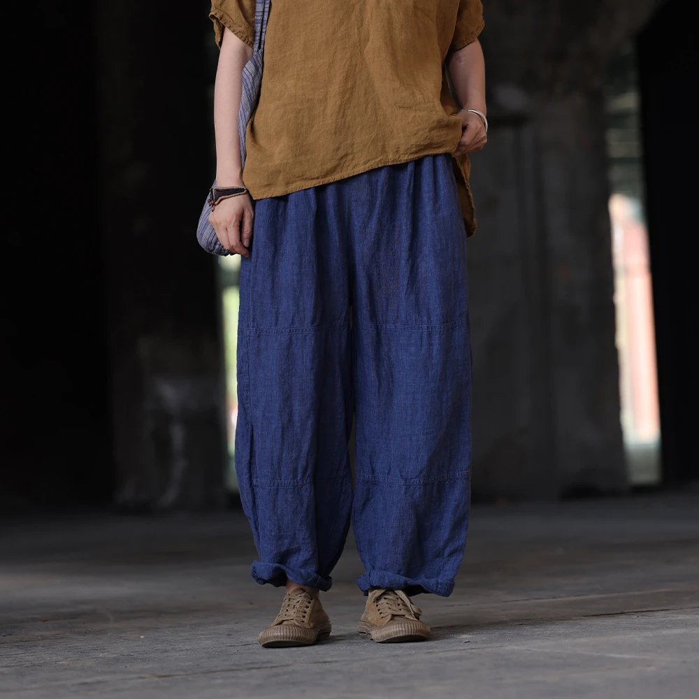 衣路走来原创设计薄款亚麻拼接休闲宽松裤子38804