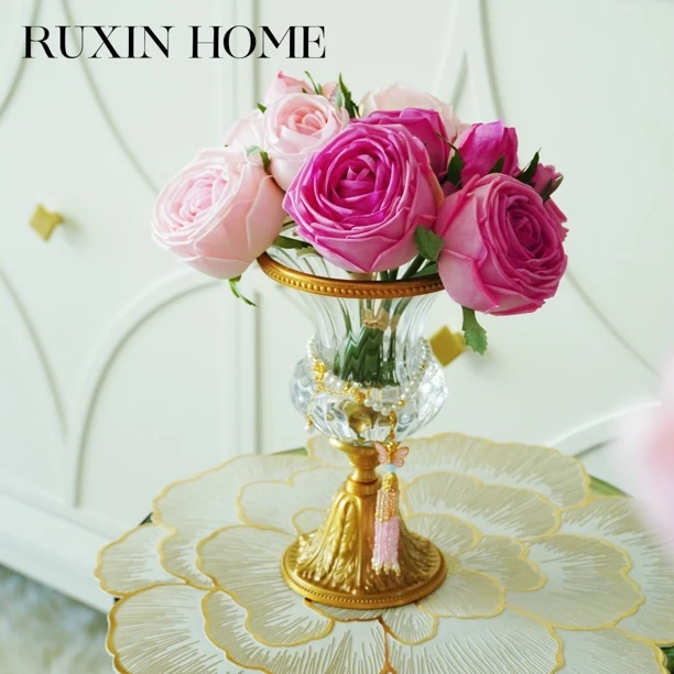 现代简约欧式保湿玫瑰花艺酒店样板间餐桌茶几家居软装仿真花
