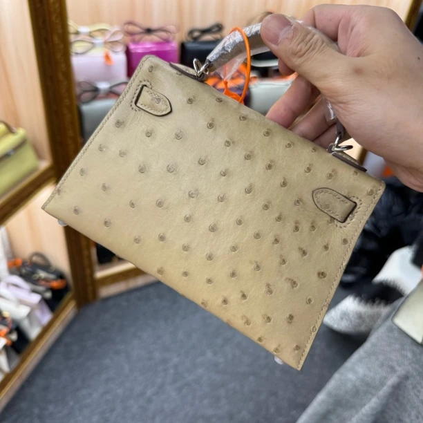 19cm女士包包全手缝女包鸵鸟皮单肩斜挎包