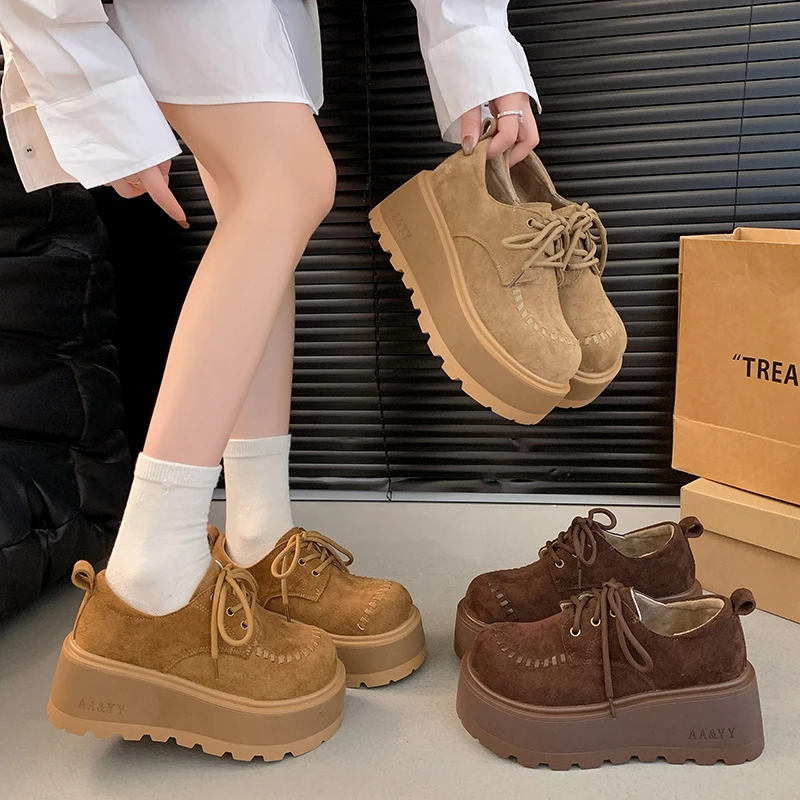 7cm厚底勃肯鞋女2025新款秋冬加绒小个子增高百搭松糕休闲乐福鞋