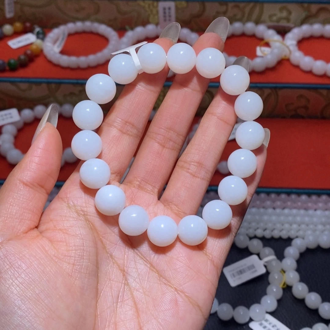 和田玉未镶嵌手串卡12圆珠