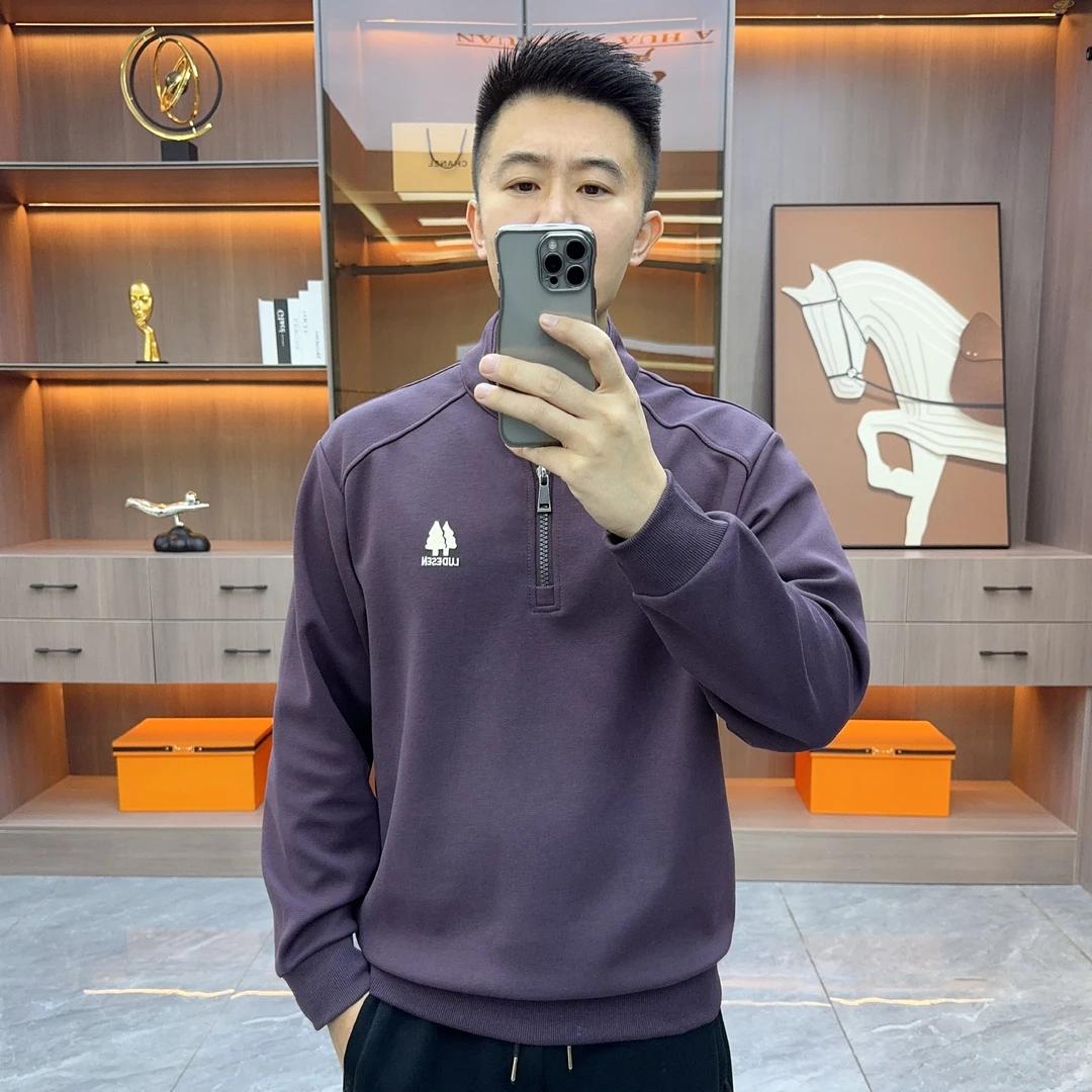 新款秋冬季时尚男士宽松立领拉链卫衣休闲圆领长袖百搭刺绣上衣