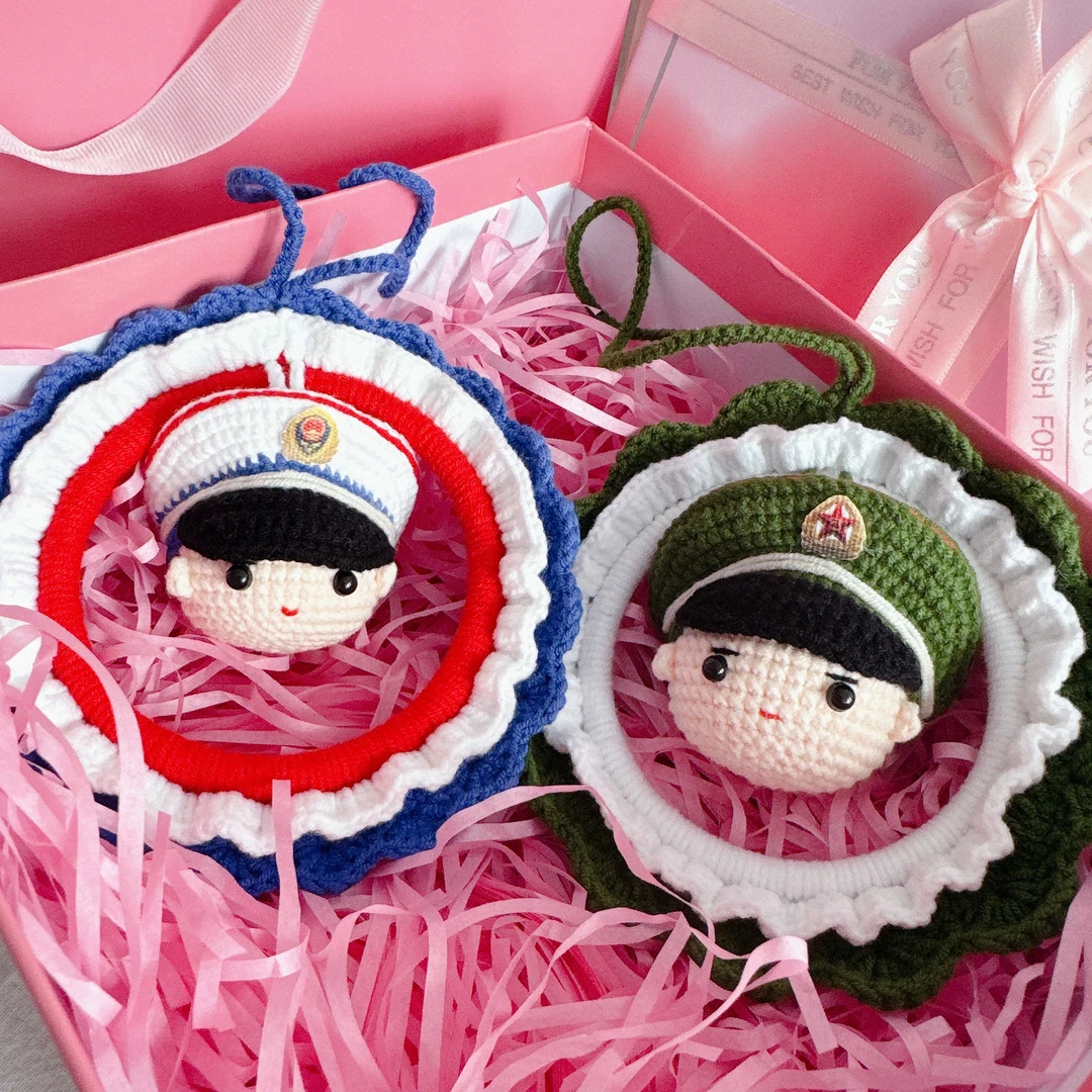 军旅主题纯手工钩织文创车挂件消防主题车内饰品送蓝朋友战友礼物