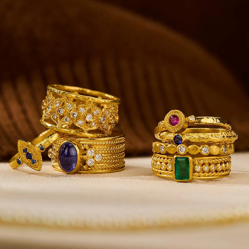 土耳其拜占庭金戒指集合 手工足金彩宝戒指 每款一枚指环男女