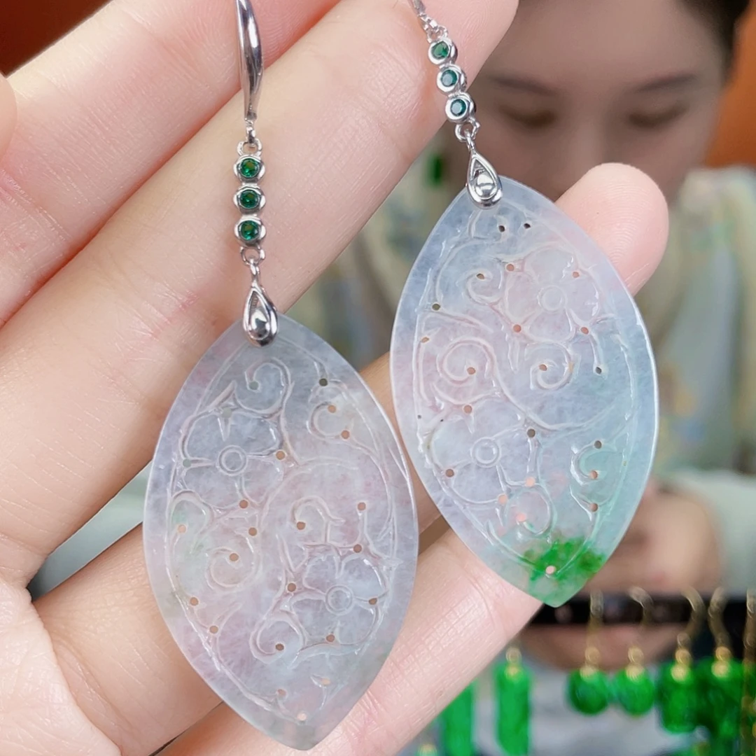 翡翠银S925镶嵌耳饰
