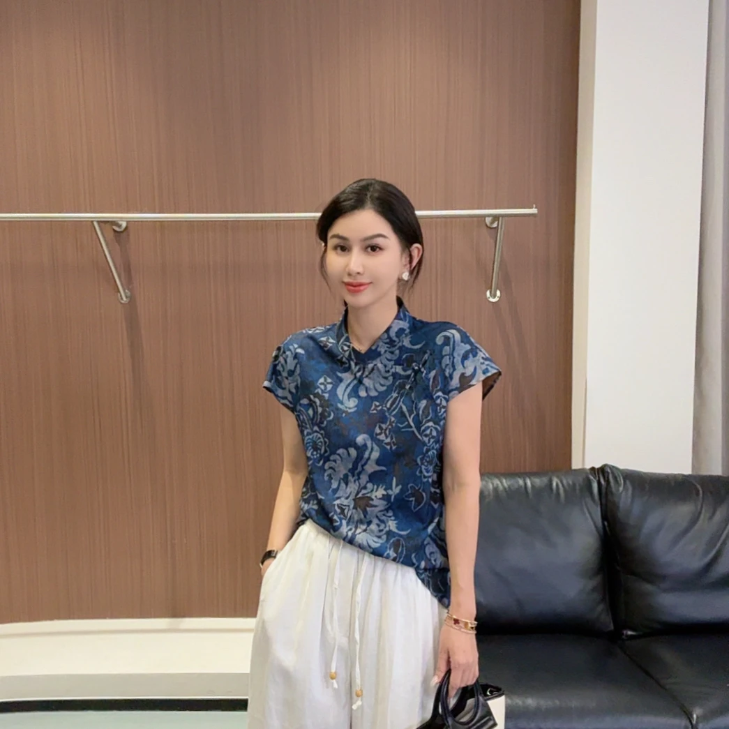 【NO退NO换】鑫燃KIKI 100人丝香云纱青花瓷|新中式小衫 82227 UU