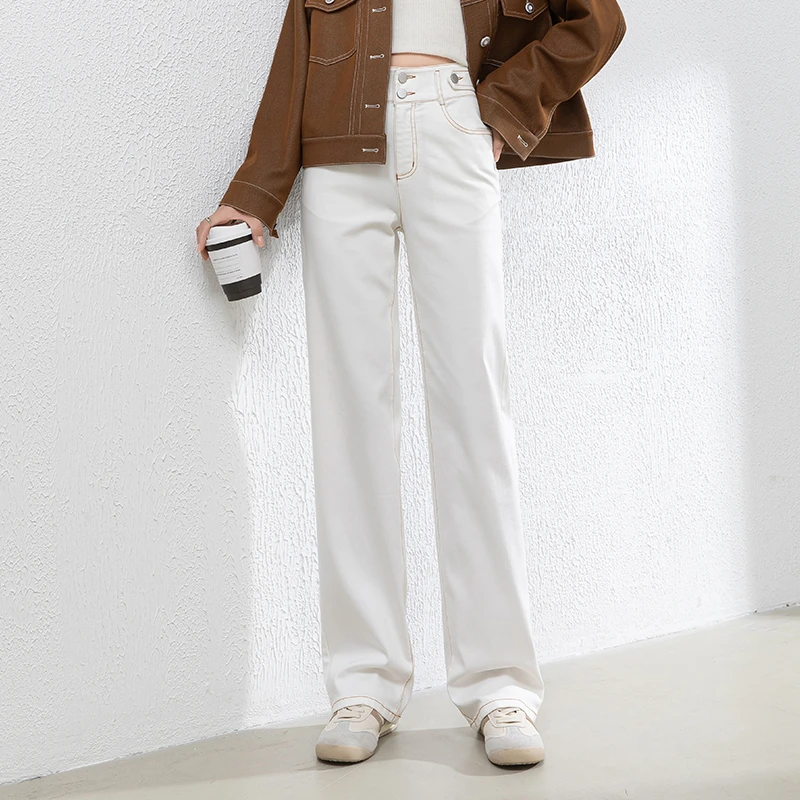 白色直筒裤女时尚牛仔裤2025年春季新款高腰显瘦百搭垂感窄版阔腿