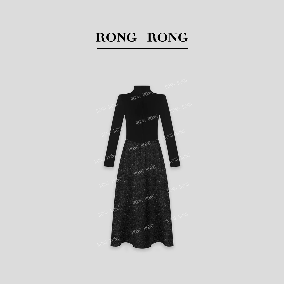 溶溶【夜幕星光】RONGRONG 莫代尔法式半高领小香风连衣裙F25QL245