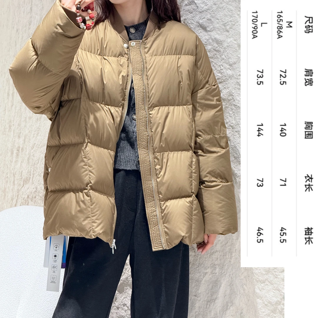 棒球领一粒扣设计款鹅绒服 简约百搭纯色宽松时尚