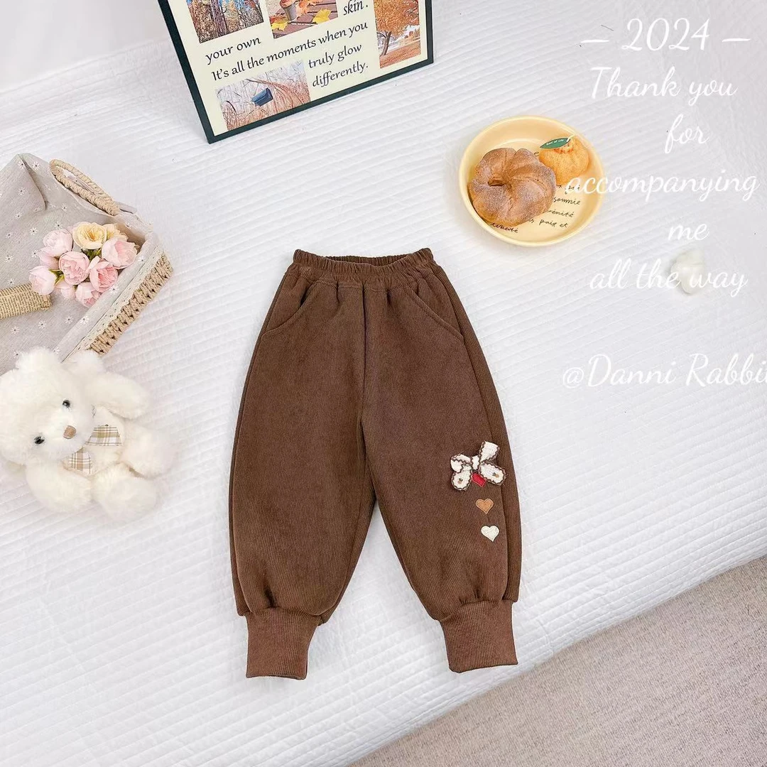 冬款新款女童简约百搭彩色爱心蝴蝶结加绒休闲裤 D-ZK285