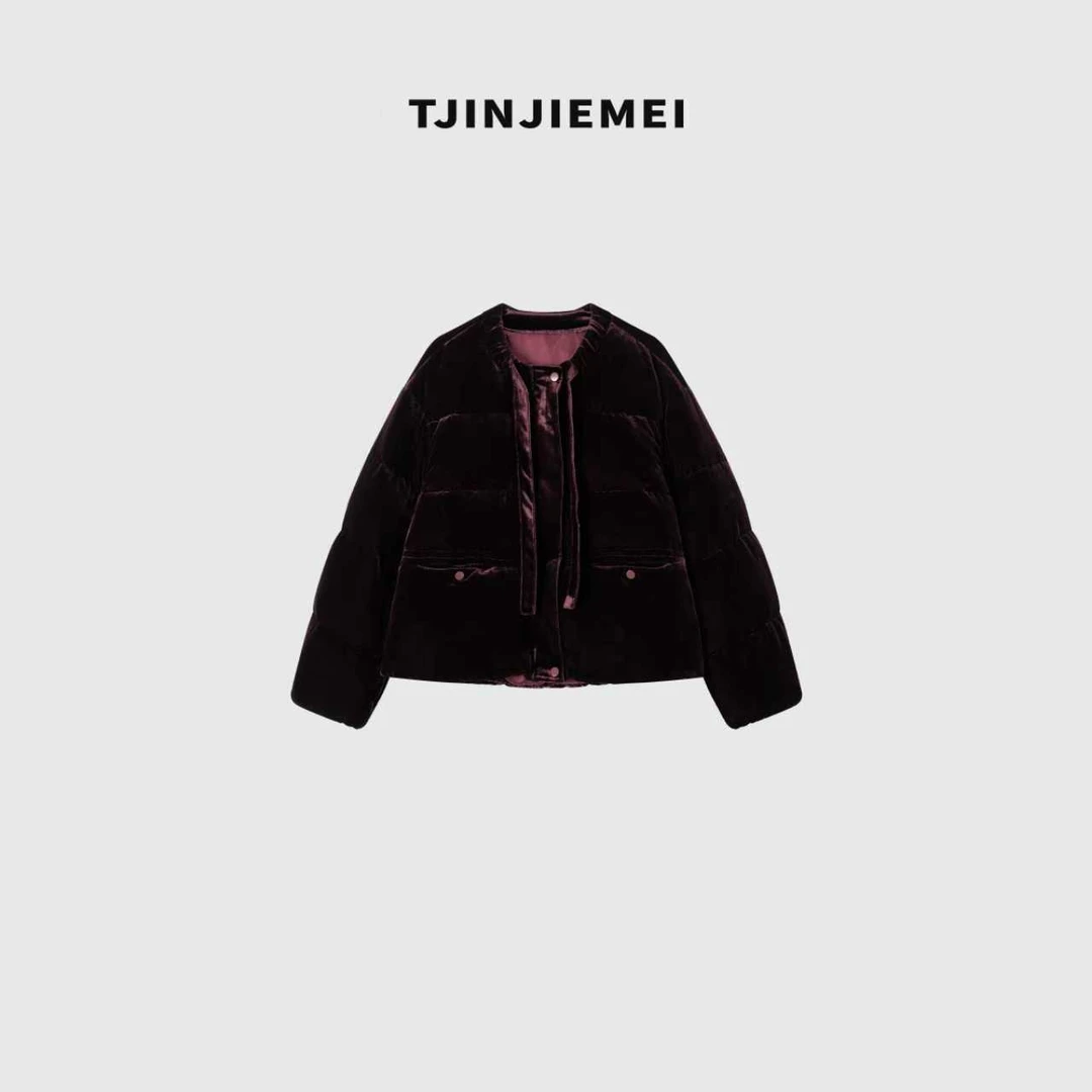 娟娟【葡萄酒】设计感真丝丝绒精致气质羽绒服YRF2509-ZT596.