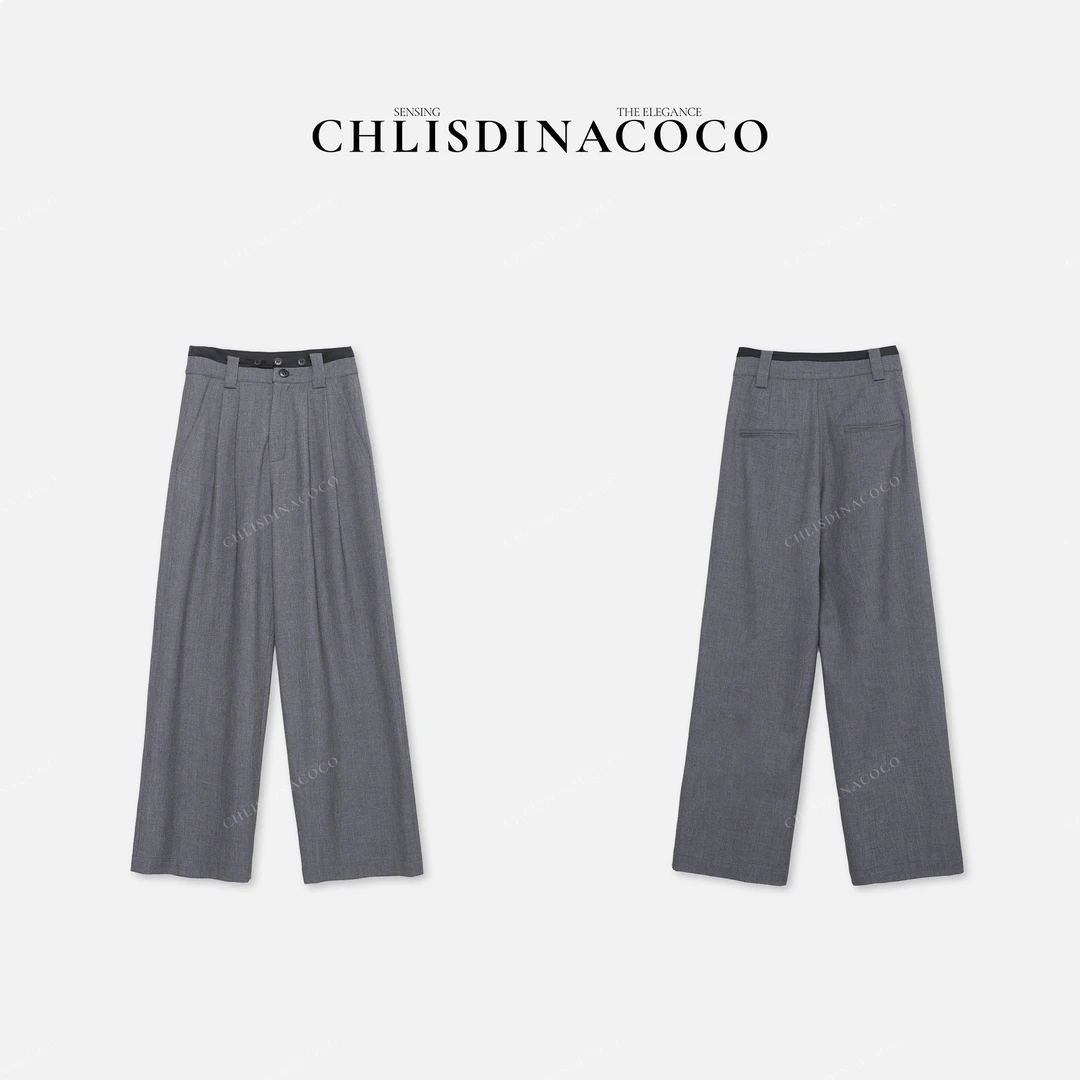 Chlisdinacoco“夭桃秾澧”撞色腰头阔腿裤 C8L003CK251