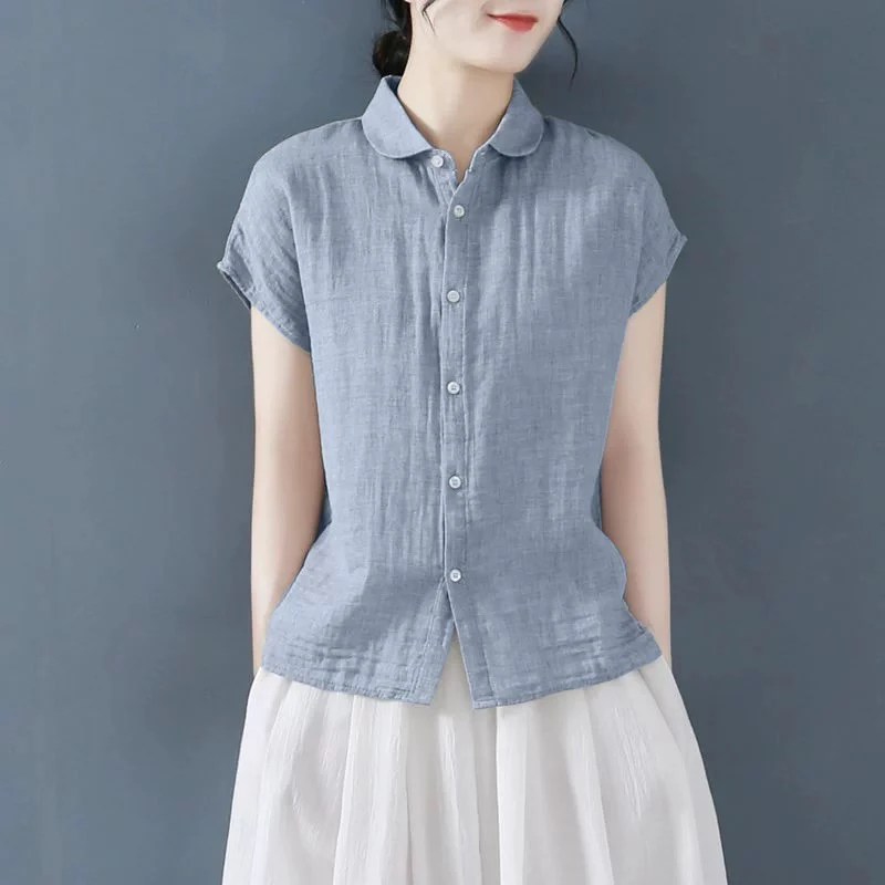 衬衫外贸夏季小衫衬衣短袖新款上衣春秋女装棉麻高端品牌百搭休闲