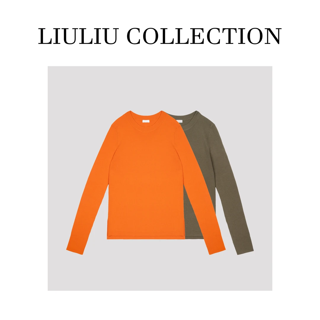 修身纯色圆领长袖针织衫早秋气质羊毛百搭女士上衣显瘦简约Z2