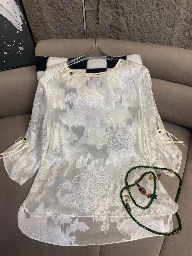 2025夏季新款蕾丝显瘦时尚发誓提花长袖打底衬衫律动莫兰迪8266