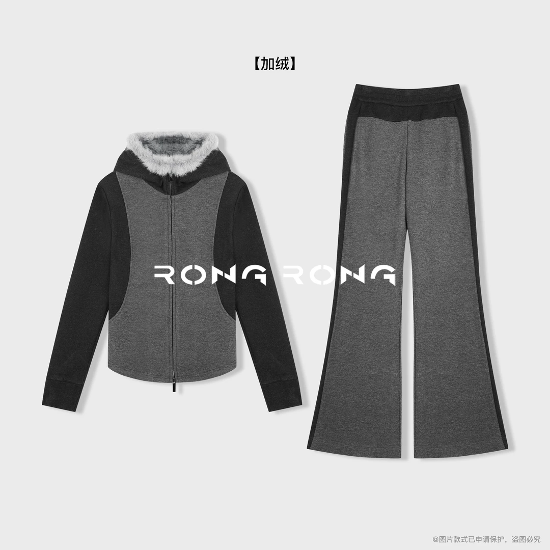 溶溶【超模套装】RONGRONG 醋酸山羊绒拼兔毛曲线奢贵套装2518H609