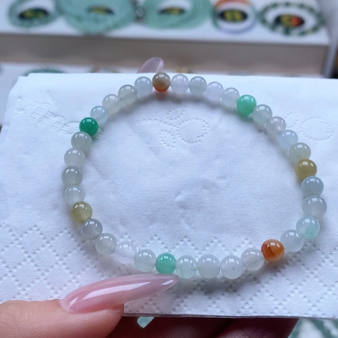 翡翠未镶嵌手串多宝圆珠5.3