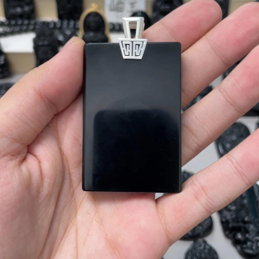 双***儿蛇纹石玉银S925镶嵌吊坠