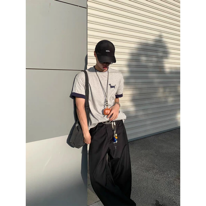 「空心小狗」撞色领假两件短袖潮牌情侣夏季半袖宽松显瘦t恤上衣男