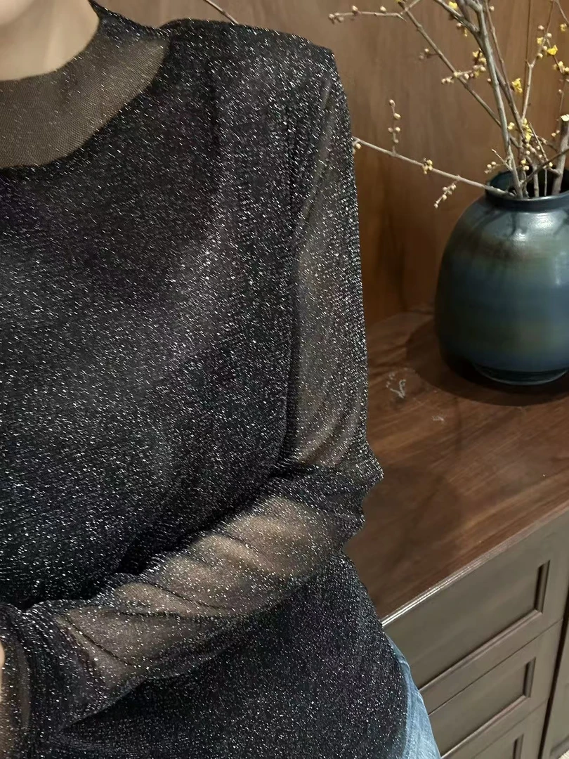 DEZI半高领长袖亮丝灰色绒面长袖T恤打底衫修身显瘦D58799