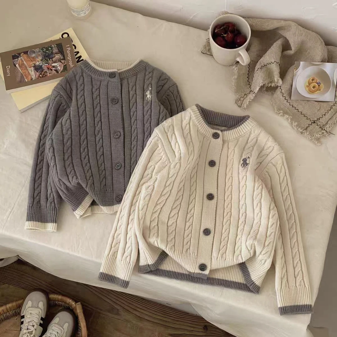 【毛衣姐】2025儿童开衫毛衣亲子春秋男女童休闲复古圆领韩版7075