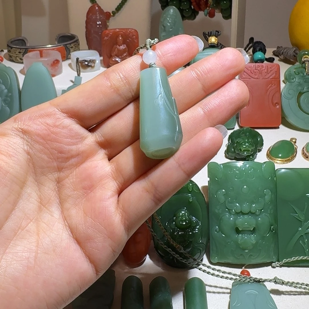 和田玉未镶嵌吊坠(赠链)冰底双猫眼竹节吊坠