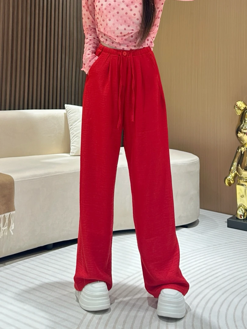 DA8820【直筒休闲裤】夏季薄款高腰抽绳百搭时尚直筒裤垂感显瘦